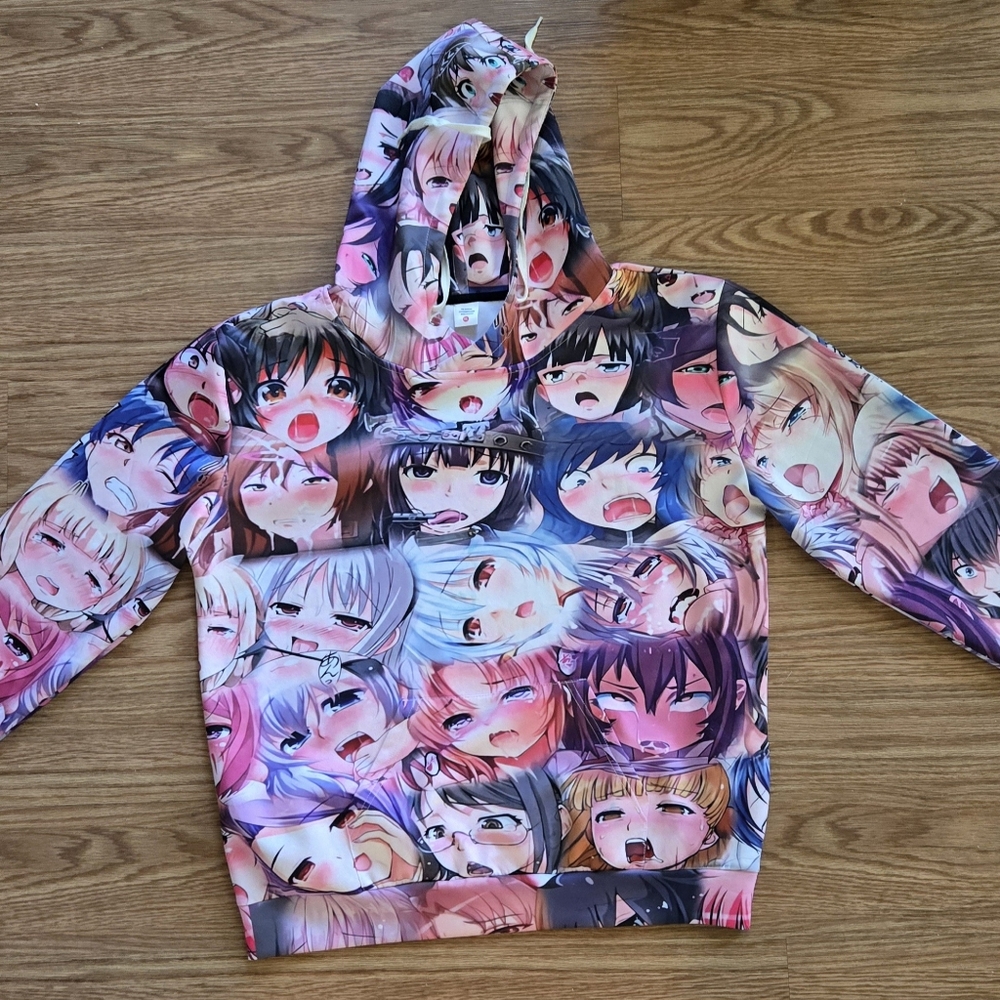 Anime ahegao Print Hoodie, T-shirt, and Pants SET